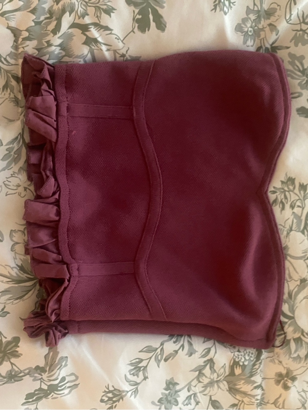 Altar'd State Burgundy Ruffle Trim Strapless Bustier